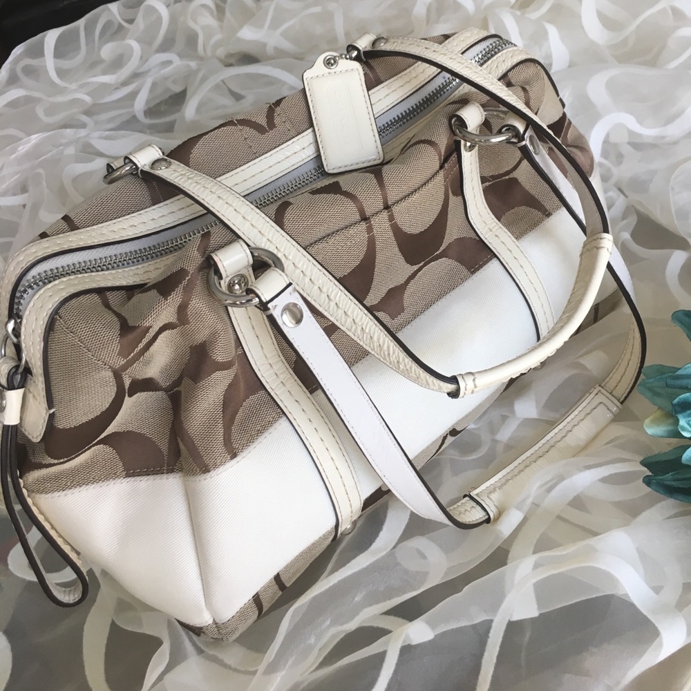 Coach Signature C Satchel Stripe Handbag Purse Bag